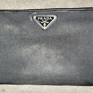 Prada Black Canvas Full Zip Wallet